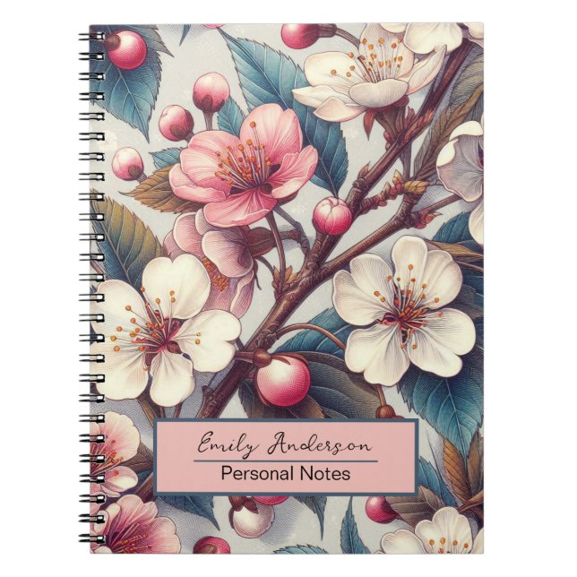 Cuaderno Flores rosa flor de cerezo Sakura japonés florido (Frente)