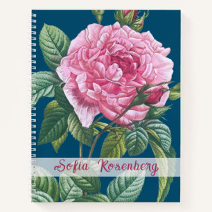 Cuaderno Flores rosa rosadas con hojas verdes Monograma