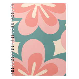 Cuaderno Flores rosa y turquesa de estilo retro