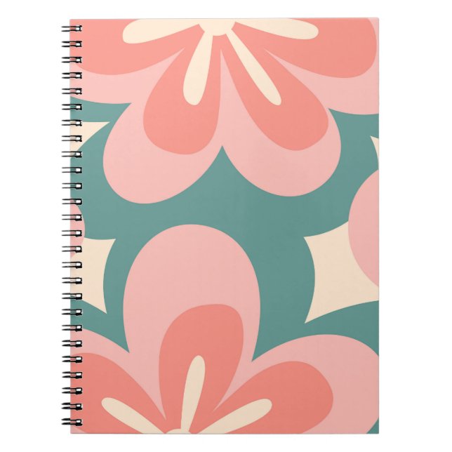 Cuaderno Flores rosa y turquesa de estilo retro (Frente)