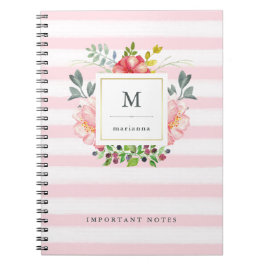 Cuaderno Flores rosadas bonitas de la acuarela del Peony