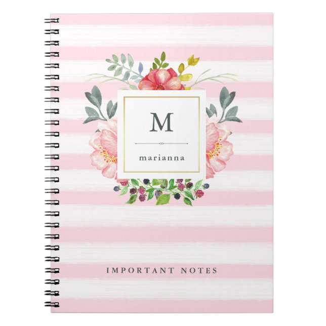 Cuaderno Flores rosadas bonitas de la acuarela del Peony (Frente)