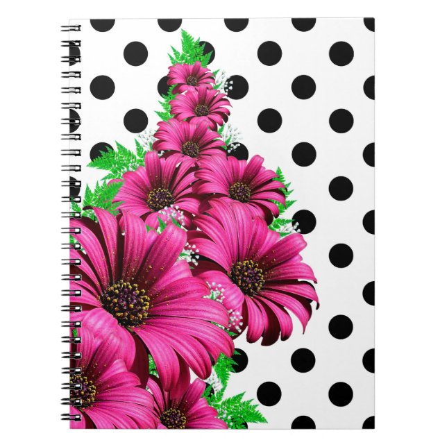 Cuaderno Flores rosadas bonitos Polka Dot (Frente)