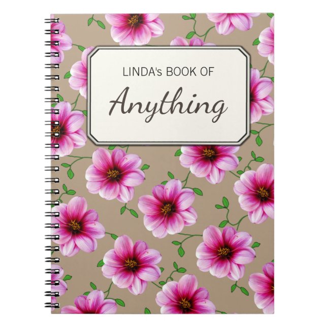 Cuaderno Flores rosadas botánicas en cualquier color (Frente)