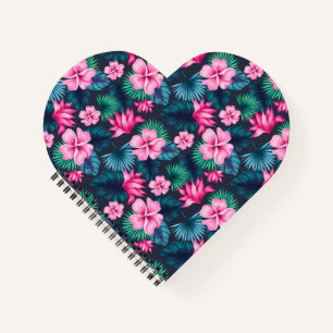 Cuaderno Flores rosadas con patrón de hojas verdes-79066