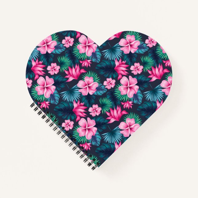 Cuaderno Flores rosadas con patrón de hojas verdes-79066 (Anverso)
