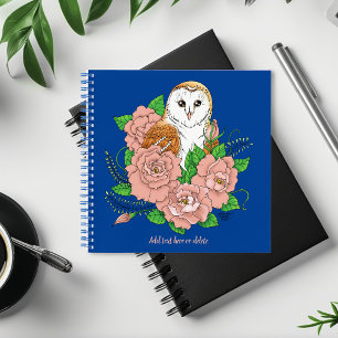 Cuaderno Flores rosadas de búho barn azul