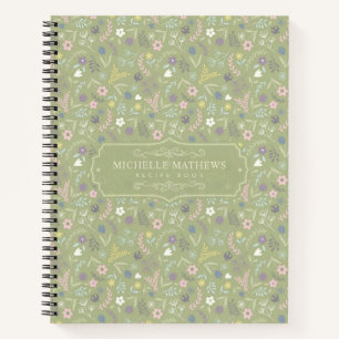 Cuaderno Flores rosadas de verde salvia patrón boho floral