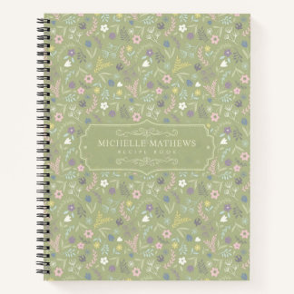 Cuaderno Flores rosadas de verde salvia patrón boho floral