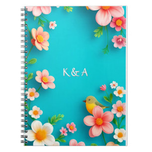 Cuaderno Flores rosadas decorativas y hojas verdes