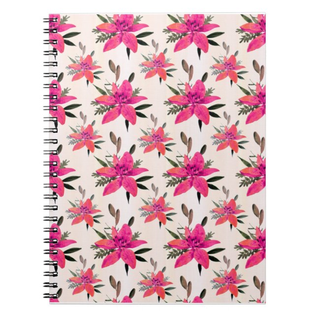 Cuaderno Flores rosadas diseño de patrón floral (Frente)