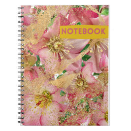 Cuaderno flores rosadas hermosas y detalles dorados