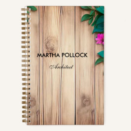 Cuaderno Flores rosadas madera marrón