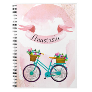 Cuaderno Flores rosadas modernas en bicicleta