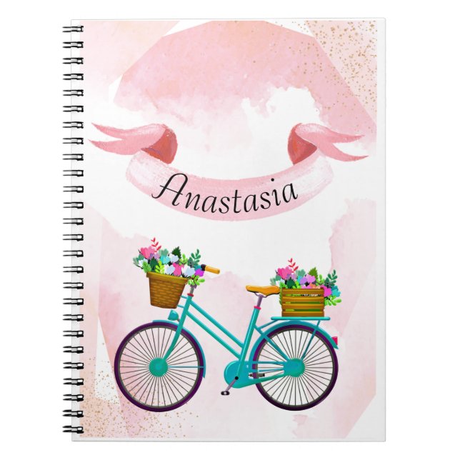Cuaderno Flores rosadas modernas en bicicleta (Frente)