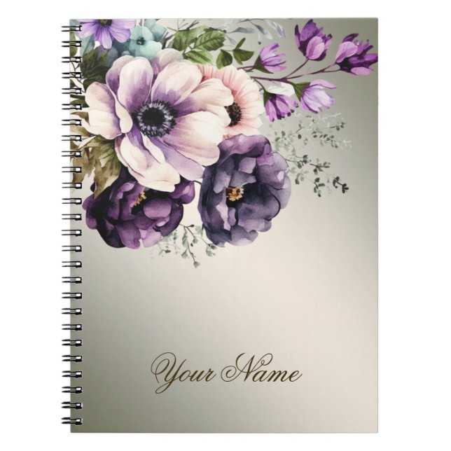 Cuaderno Flores rosadas moradas Golden Elegant (Frente)