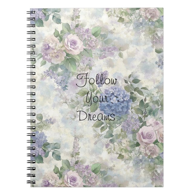 Cuaderno Flores rosadas púrpura románticas (Frente)