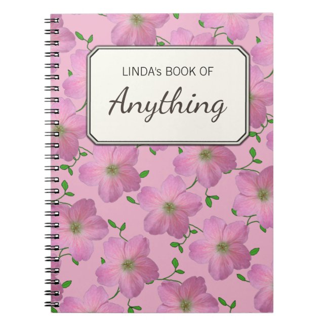 Cuaderno Flores rosadas románticas en cualquier color (Frente)