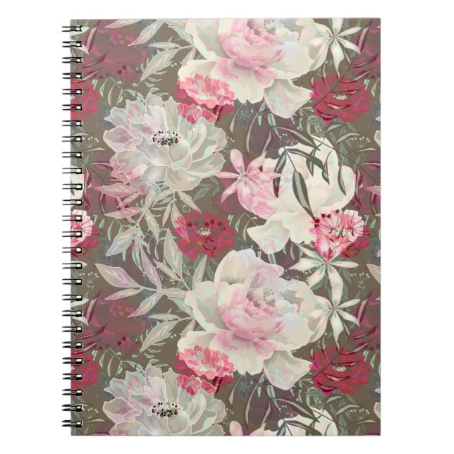 Cuaderno Flores rosadas rosadas de peonis ramo de jardín (Frente)
