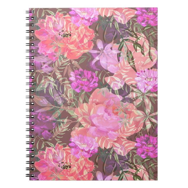 Cuaderno Flores rosadas rosadas de peonis ramo de jardín (Frente)