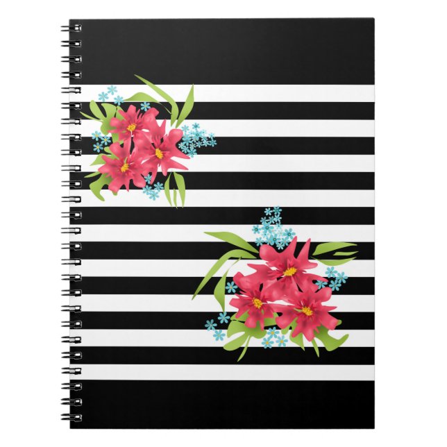 Cuaderno Flores rosadas sin foco floridas rayas blancas neg (Frente)