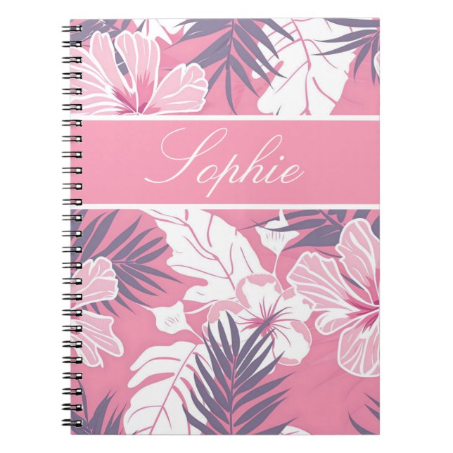 Cuaderno Flores rosadas tropicales hibisco Personalizado (Frente)