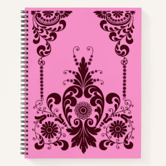 Cuaderno flores rosadas y estampado de volutas