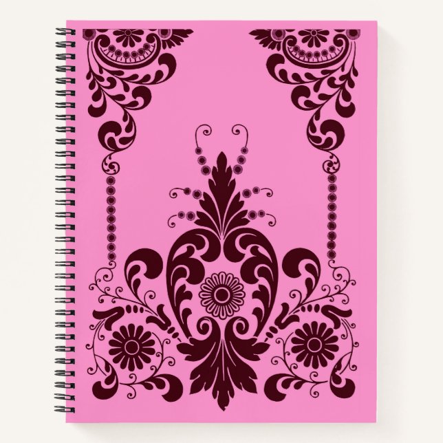 Cuaderno flores rosadas y estampado de volutas (Anverso)
