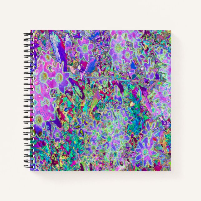 Cuaderno Flores rosadas y moradas trippy (Anverso)