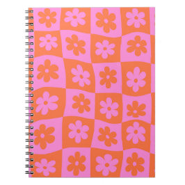 Cuaderno Flores rosadas y naranjas retro deformadas a cuadr