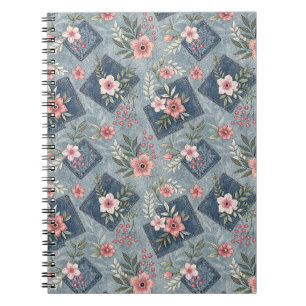 Cuaderno Flores rosadas y vaqueros - Patrón de diseño flora