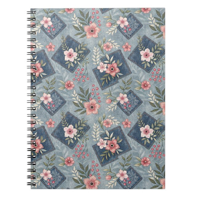 Cuaderno Flores rosadas y vaqueros - Patrón de diseño flora (Frente)