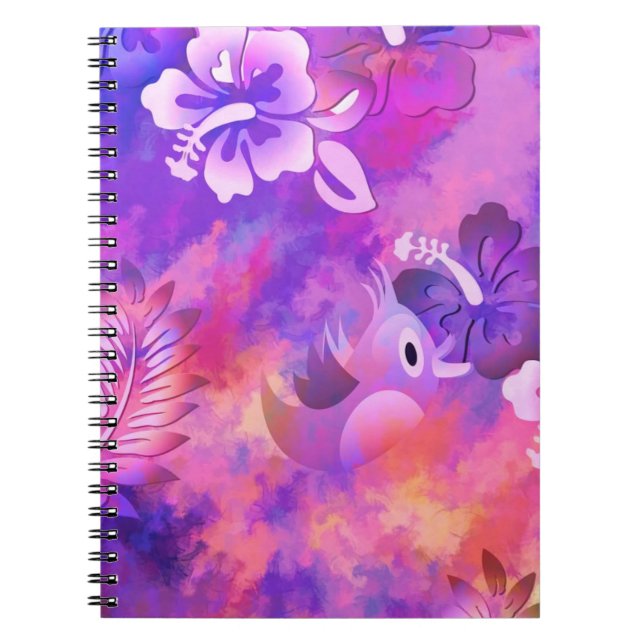 Cuaderno Flores rosas abstractas y arte de aves (Frente)
