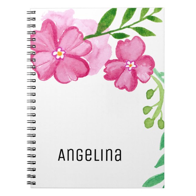 Cuaderno Flores rosas acuarelas personalizadas (Frente)