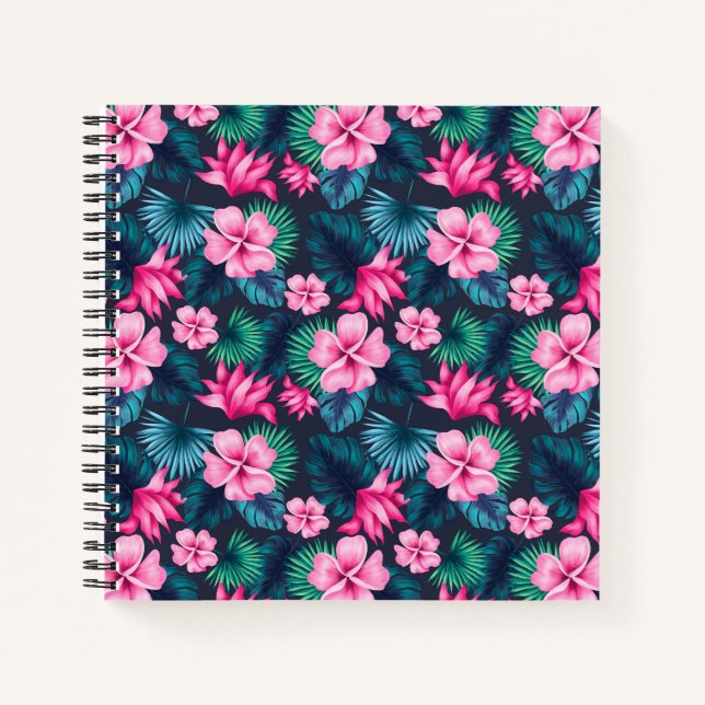 Cuaderno Flores rosas con hojas verdes Partern-79066 (Anverso)
