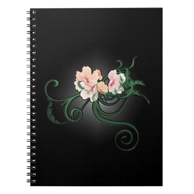 Cuaderno Flores rosas en fondo negro (Frente)