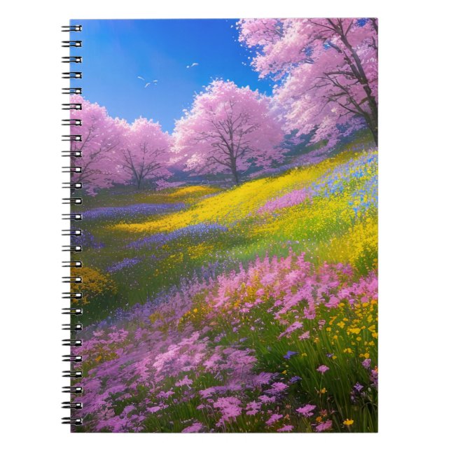Cuaderno Flores rosas en medio de la vegetación serena (Frente)