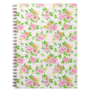 Cuaderno Flores Rosas florales con patrón de hojas verdes