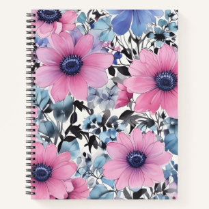 Cuaderno Flores Rosas & Hojas Azules