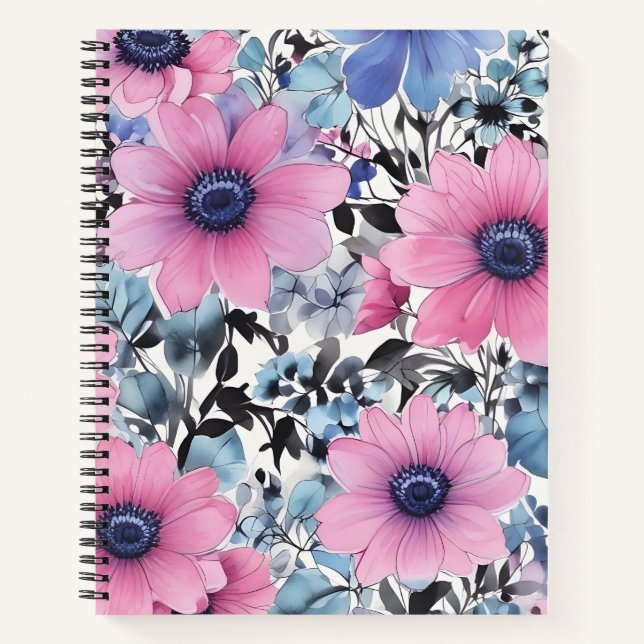 Cuaderno Flores Rosas & Hojas Azules (Anverso)