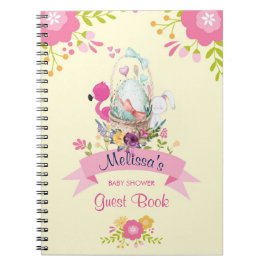 Cuaderno Flores rosas, huevos, flamencos y acuarela confita