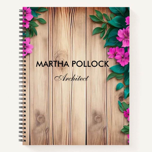 Cuaderno Flores rosas madera marrón (Anverso)