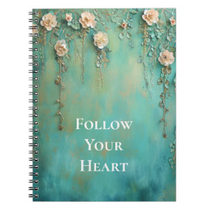 Cuaderno Flores rosas romanticas Verde azuladas Rubor