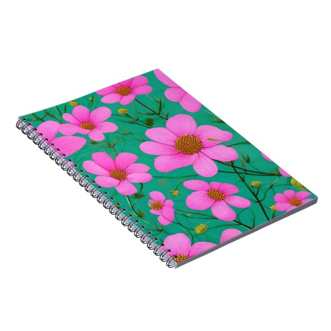 Cuaderno flores rosas sobre fondo verde (Lado Derecho)