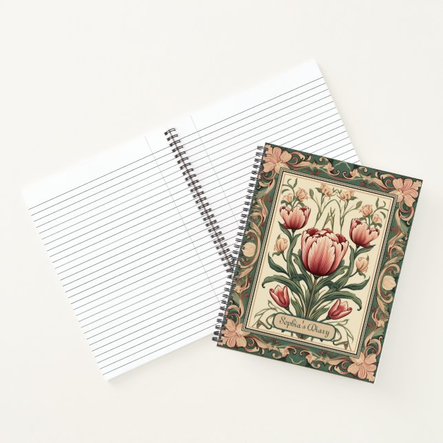 Cuaderno Flores rosas y adorno verde Marco (Interior)