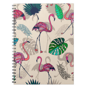 Cuaderno Flores rosas y hojas tropicales, patrón transpare