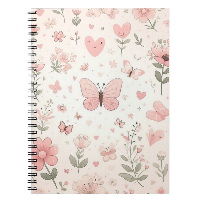Cuaderno Flores rosas y mariposas Bebé portátil (Frente)