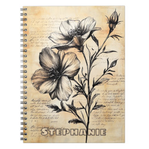 Cuaderno Flores Rústicas Sepia Botánicas Campo Francés