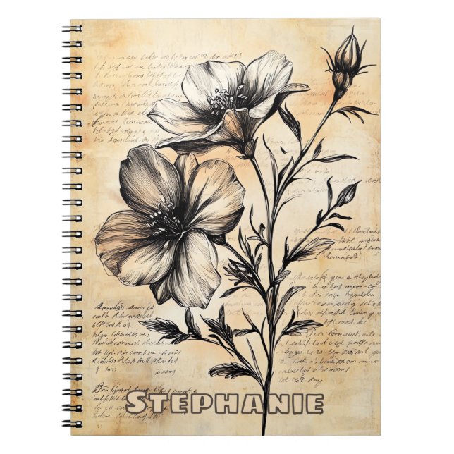 Cuaderno Flores Rústicas Sepia Botánicas Campo Francés (Frente)