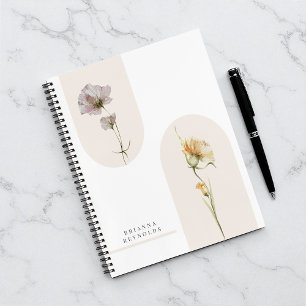 Cuaderno Flores salvajes Boho moderno simple en blanco